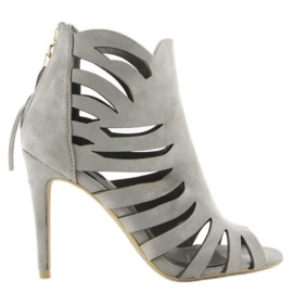 Openwork 1214 Gray fringed heels grey 1