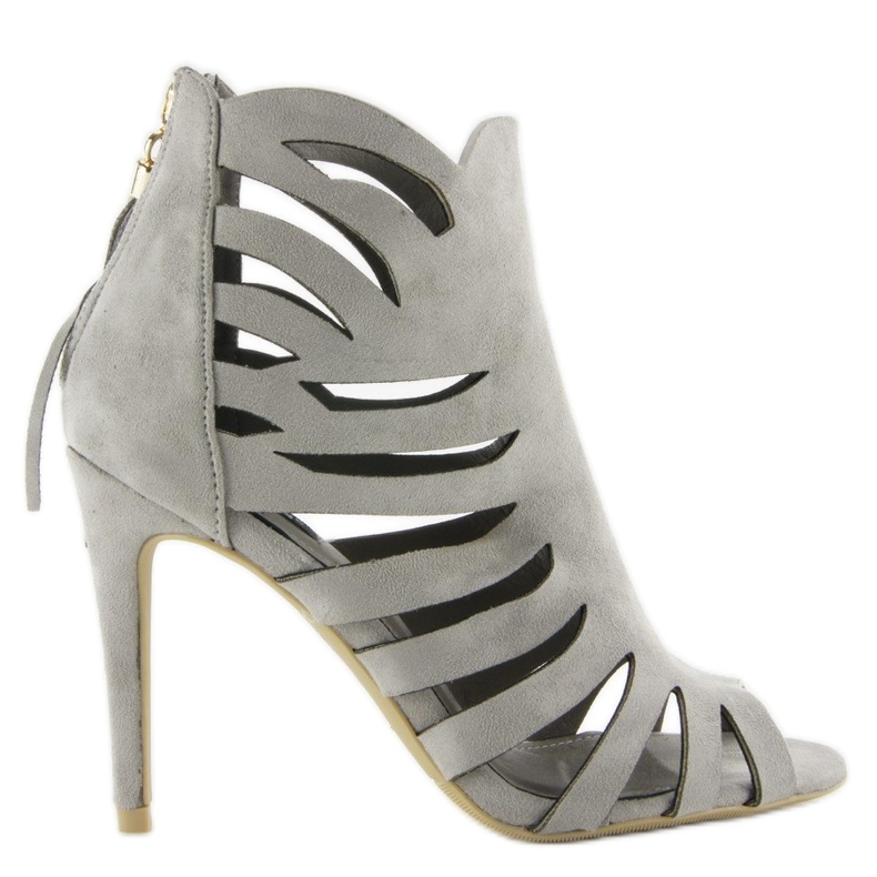 Openwork 1214 Gray fringed heels grey 1