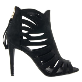 Openwork 1214 Black fringed heels 1