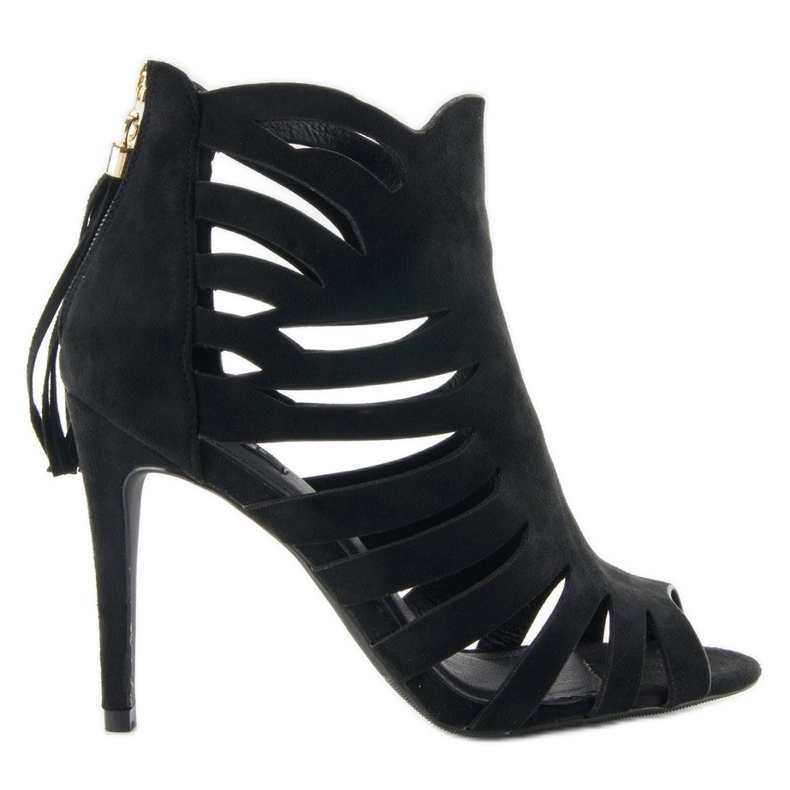 Openwork 1214 Black fringed heels 1