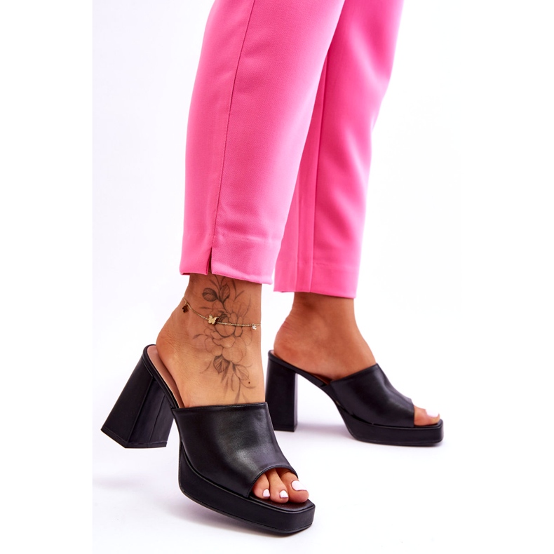 Sweet Shoes Black Leather High Heel Slippers 6 Sweet Shoes Black Leather High Heel Slippers 6