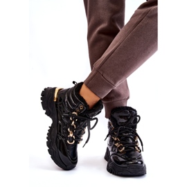 Women's insulated sports shoes hiking boots with a golden chain black 5