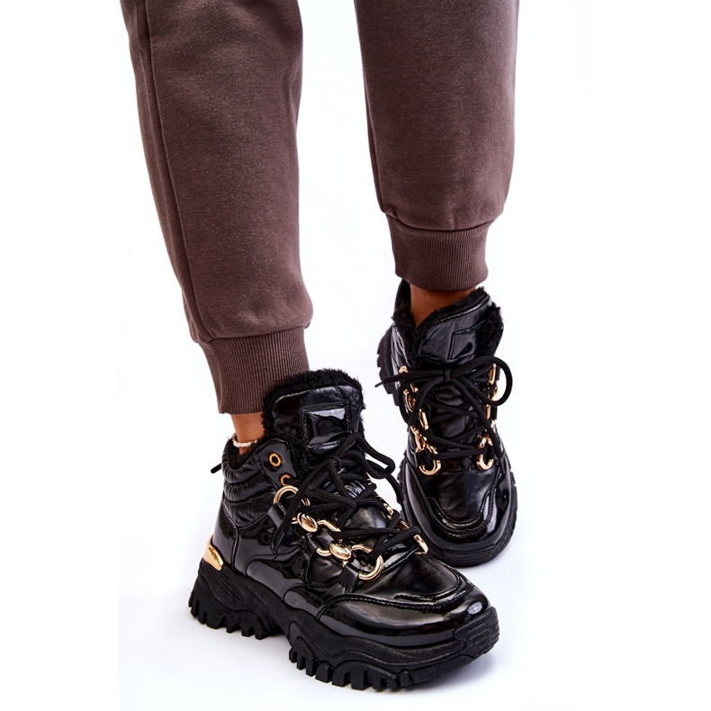 Women's insulated sports shoes hiking boots with a golden chain black 4