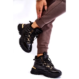 Women's insulated sports shoes hiking boots with a golden chain black 3