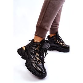 Women's insulated sports shoes hiking boots with a golden chain black 2