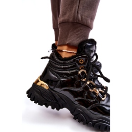 Women's insulated sports shoes hiking boots with a golden chain black 7