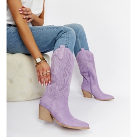 Purple Sapri high-heeled cowboy boots 1