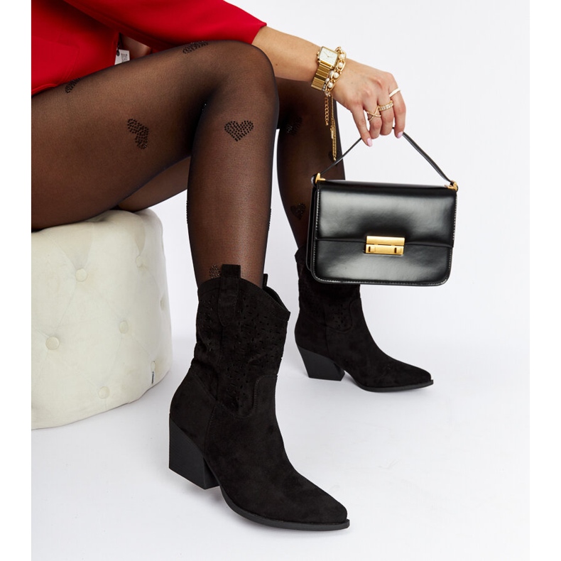 Black openwork Taurus high-heeled cowboy boots 2