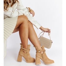 Brown ankle boots decorated with Elm cubic zirconias beige 1