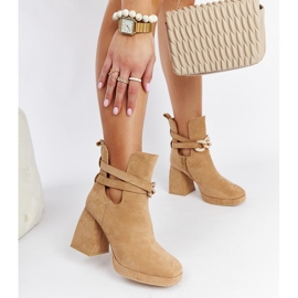 Brown ankle boots decorated with Elm cubic zirconias beige 2