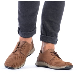 Brown openwork leather shoes for men Rieker 05226-24 1