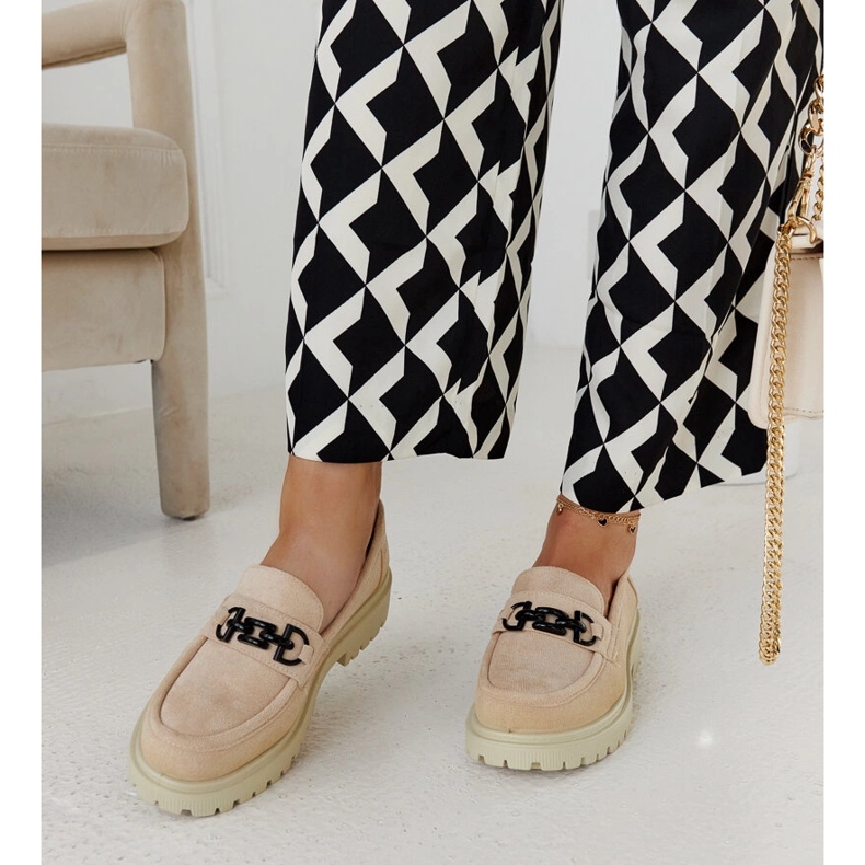 Beige suede loafers with a Lyle buckle 1