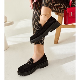 Black suede loafers with a Springs buckle 2