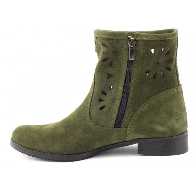 Olivier Comfortable openwork green leather ankle boots 1