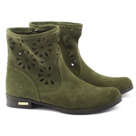 Olivier Comfortable openwork green leather ankle boots 2