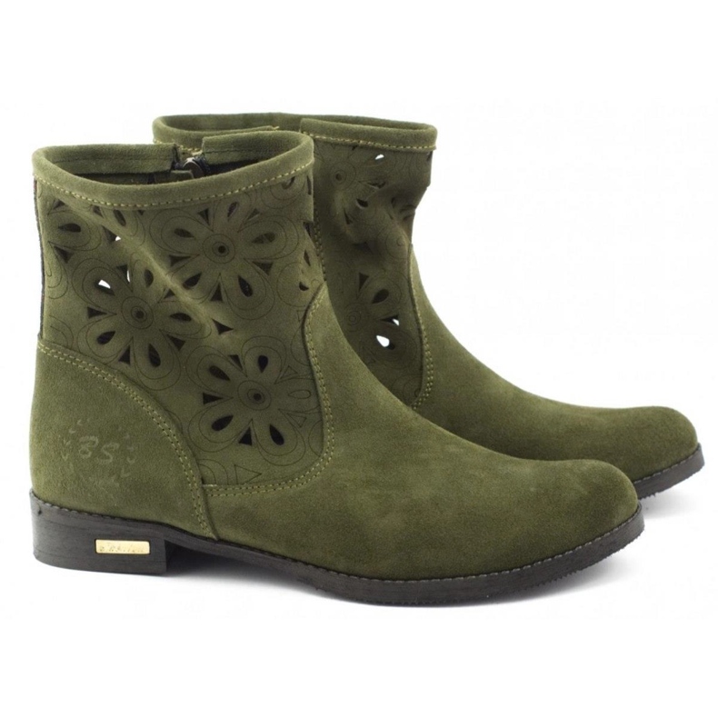 Olivier Comfortable openwork green leather ankle boots 2