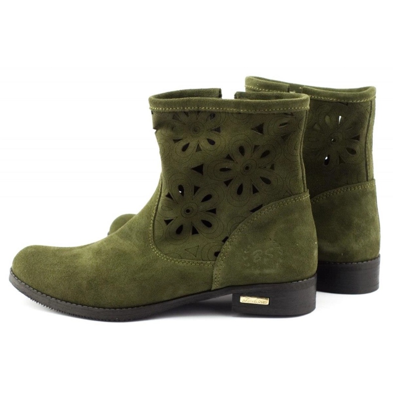 Olivier Comfortable openwork green leather ankle boots 3