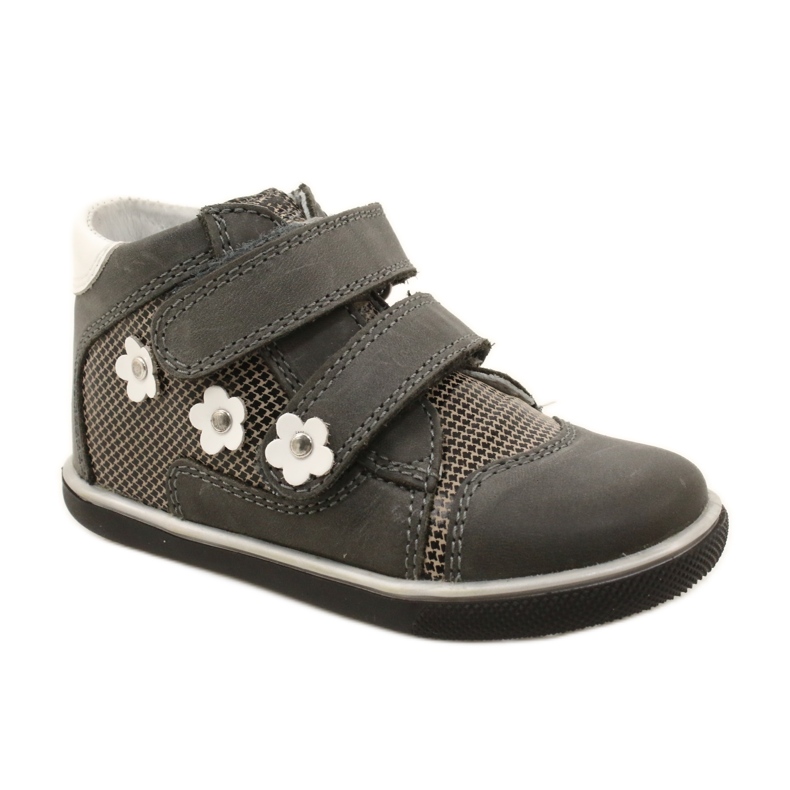 Girls' leather shoes with white flowers 91904 gray bartek grey 1