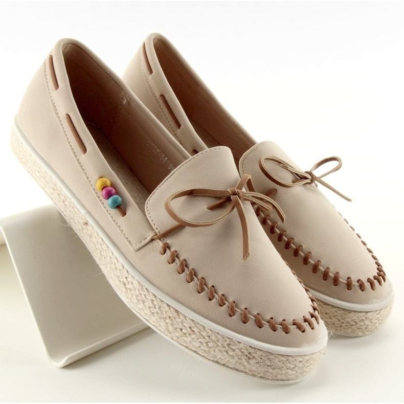 Loafers with colorful beads 2057Beige 1