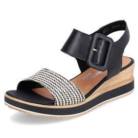 Leather comfortable wedge sandals with Velcro Remonte D6453-01 black 17
