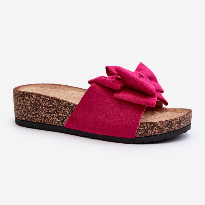 Women's Flip-Flops on a Cork Platform with a Bow Fuchsia Tarena pink 2