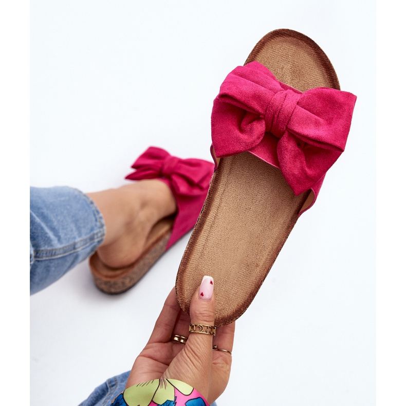 Women's Flip-Flops on a Cork Platform with a Bow Fuchsia Tarena pink 1