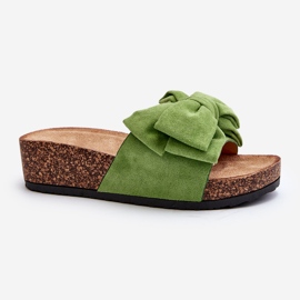 Women's Flip-Flops on a Cork Platform with a Bow, Green Tarena 2