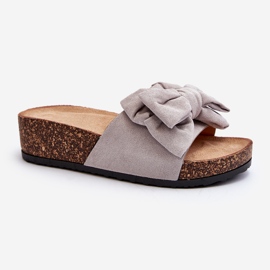 Women's Flip-Flops on a Cork Platform with a Bow, Gray Tarena grey 2