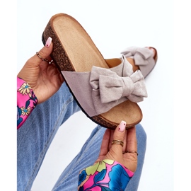 Women's Flip-Flops on a Cork Platform with a Bow, Gray Tarena grey 1