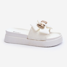 Women's Flip-Flops With a Bow and a Teddy Bear, White Katterina 1