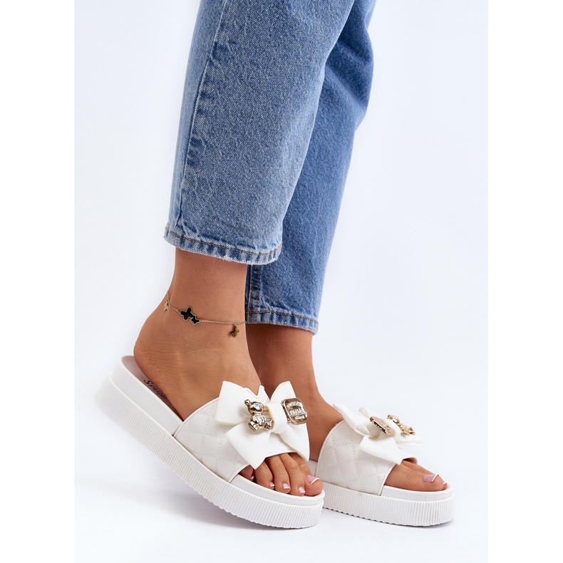 Women's Flip-Flops With a Bow and a Teddy Bear, White Katterina 2