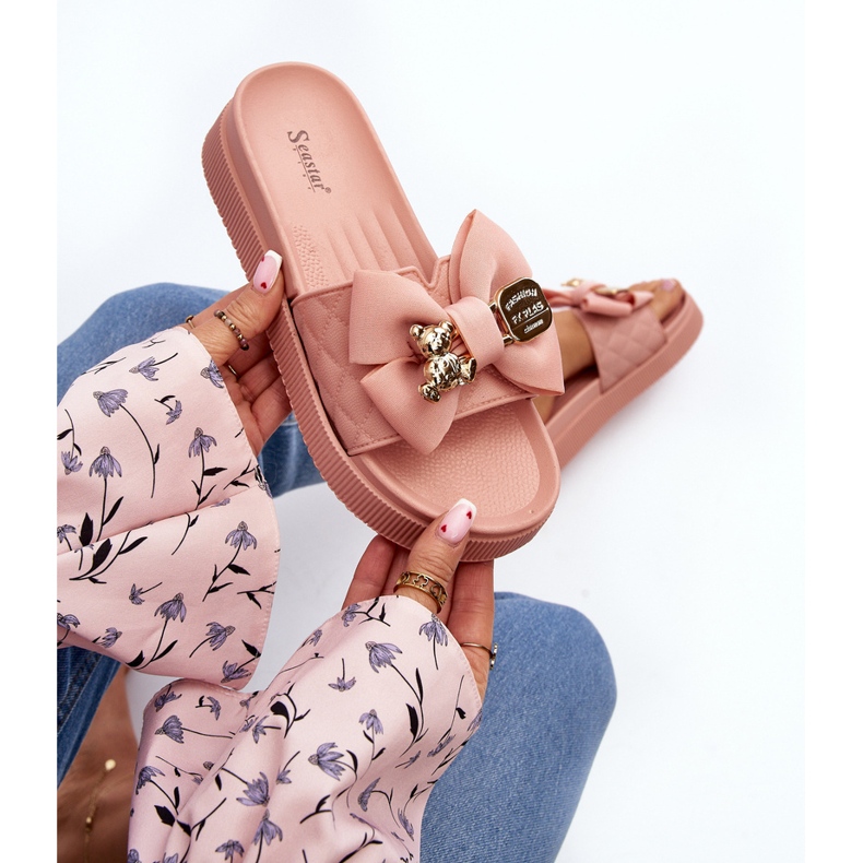 Women's Flip-Flops With a Bow and a Teddy Bear, Pink Katterina 1