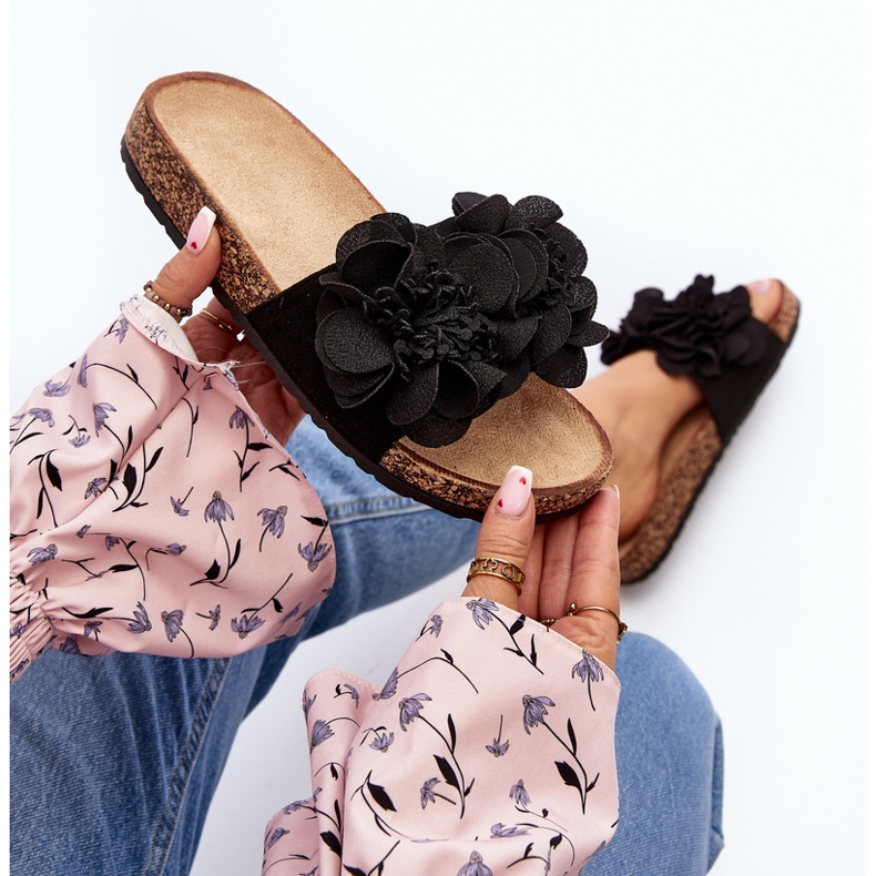 Women's flip-flops with flowers, Black Lulania 1