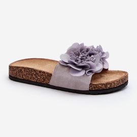 Women's flip-flops with flowers, Gray Lulania grey 2