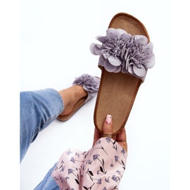 Women's flip-flops with flowers, Gray Lulania grey 1