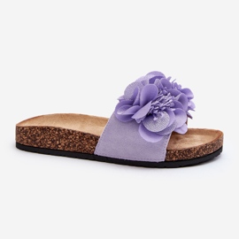 Women's flip-flops with flowers, purple Lulania 2