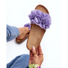 Women's flip-flops with flowers, purple Lulania 1