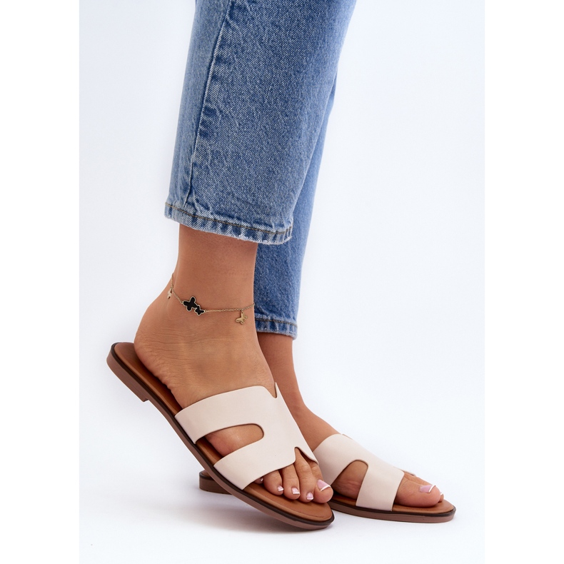 Women's Cut-Out Flip-Flops Beige Lumossa 2