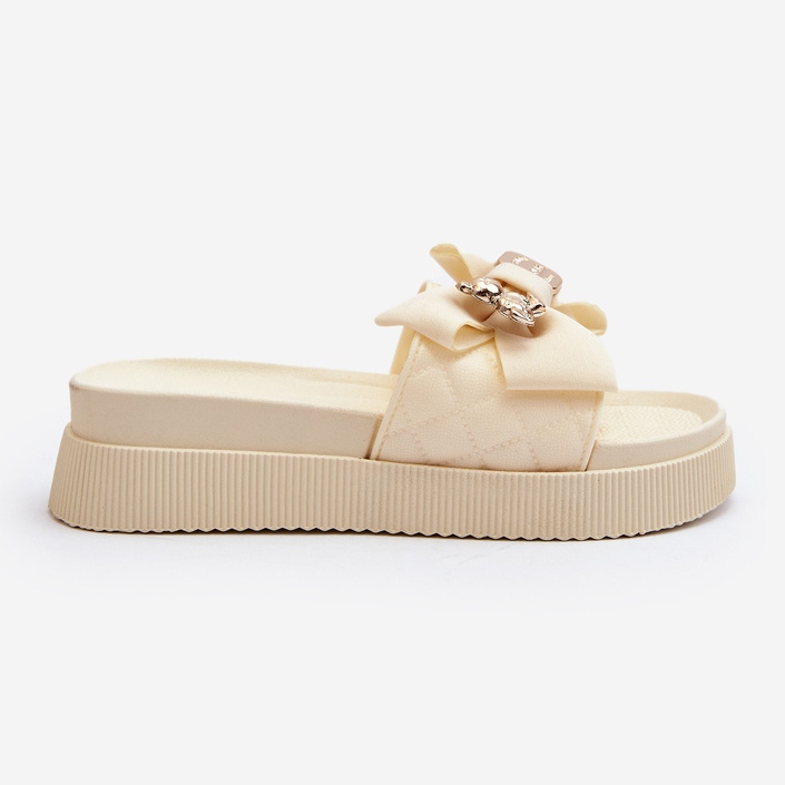 Women's Beige Flip-Flops With Bow and Teddy Bear Katterina 1
