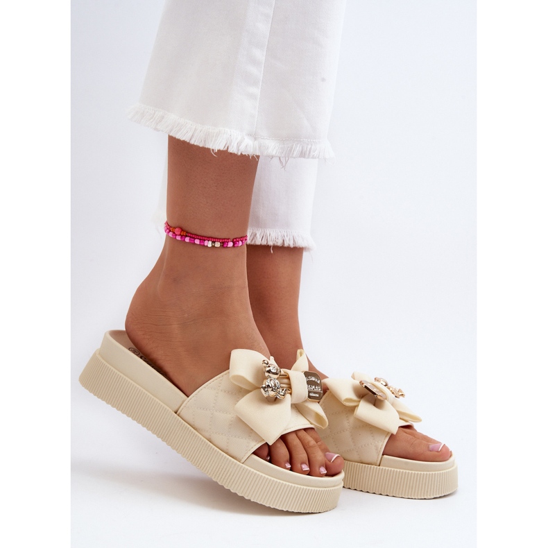 Women's Beige Flip-Flops With Bow and Teddy Bear Katterina 2