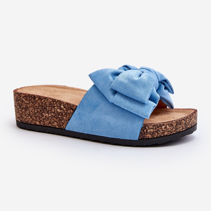Blue Tarena women's flip-flops on a cork platform with a bow 1