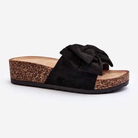 Women's Flip-Flops on a Cork Platform with a Bow, Black Tarena 1