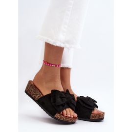 Women's Flip-Flops on a Cork Platform with a Bow, Black Tarena 2