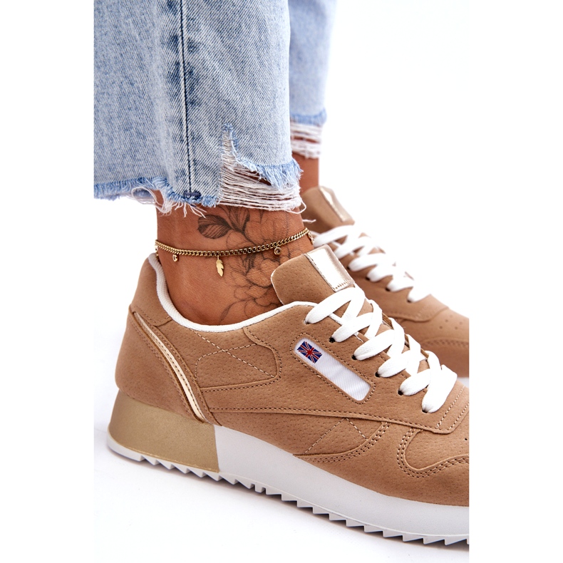 Beige Leather Lace-Up Sports Shoes on a Platform 2