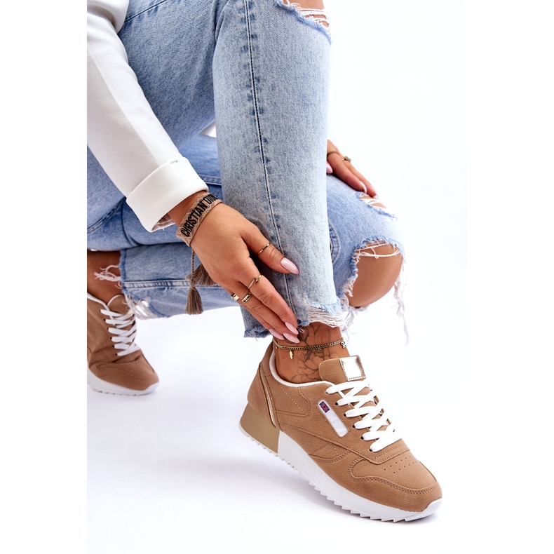 Beige Leather Lace-Up Sports Shoes on a Platform 3