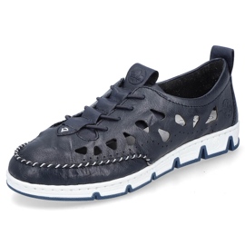 Women's leather openwork slip-on shoes, navy blue Rieker 49956-14 14