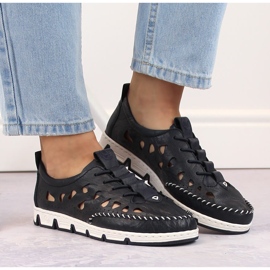 Women's leather openwork slip-on shoes, navy blue Rieker 49956-14 8