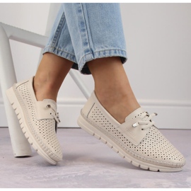 Women's openwork leather slip-on shoes, beige Vinceza 7872 1 Women's openwork leather slip-on shoes, beige Vinceza 7872 1