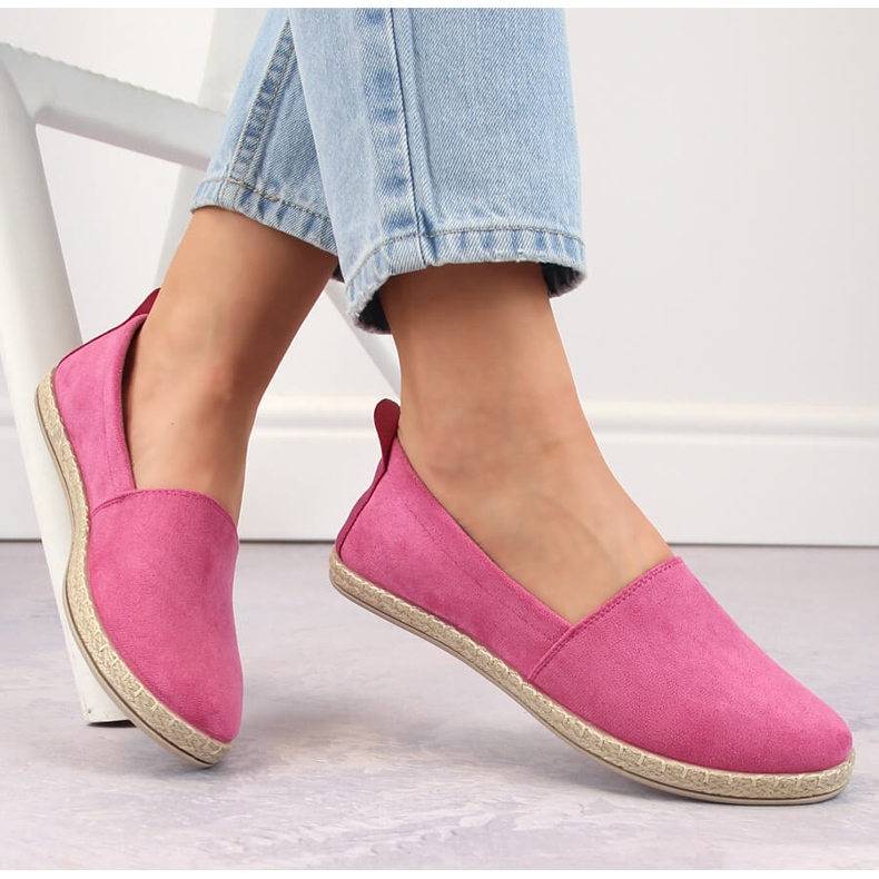 Women's suede slip-on espadrilles, pink Potocki W16009 1