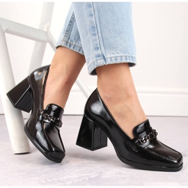 Ladies' patent shoes with a decorative heel, black Potocki 12322 beige 1